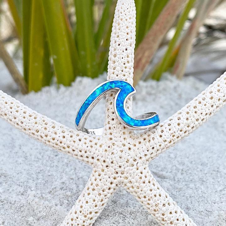 Ασημένιο δαχτυλίδι "Ocean Wave" με όπαλ