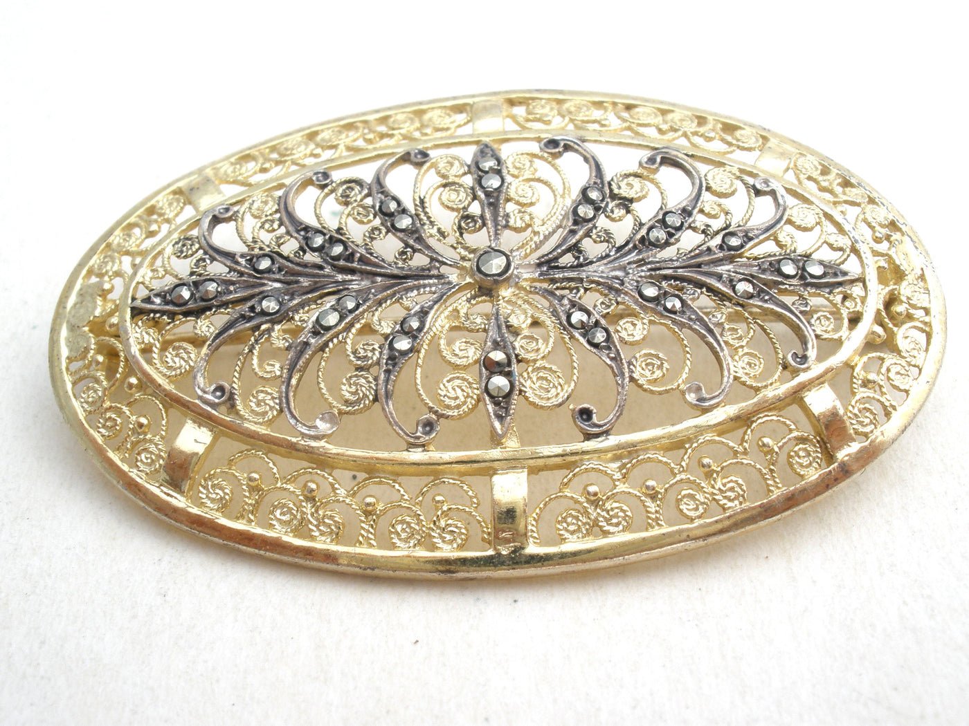 Καρφίτσα Alice Caviness Marcasite Vermeil 925 Vintage
