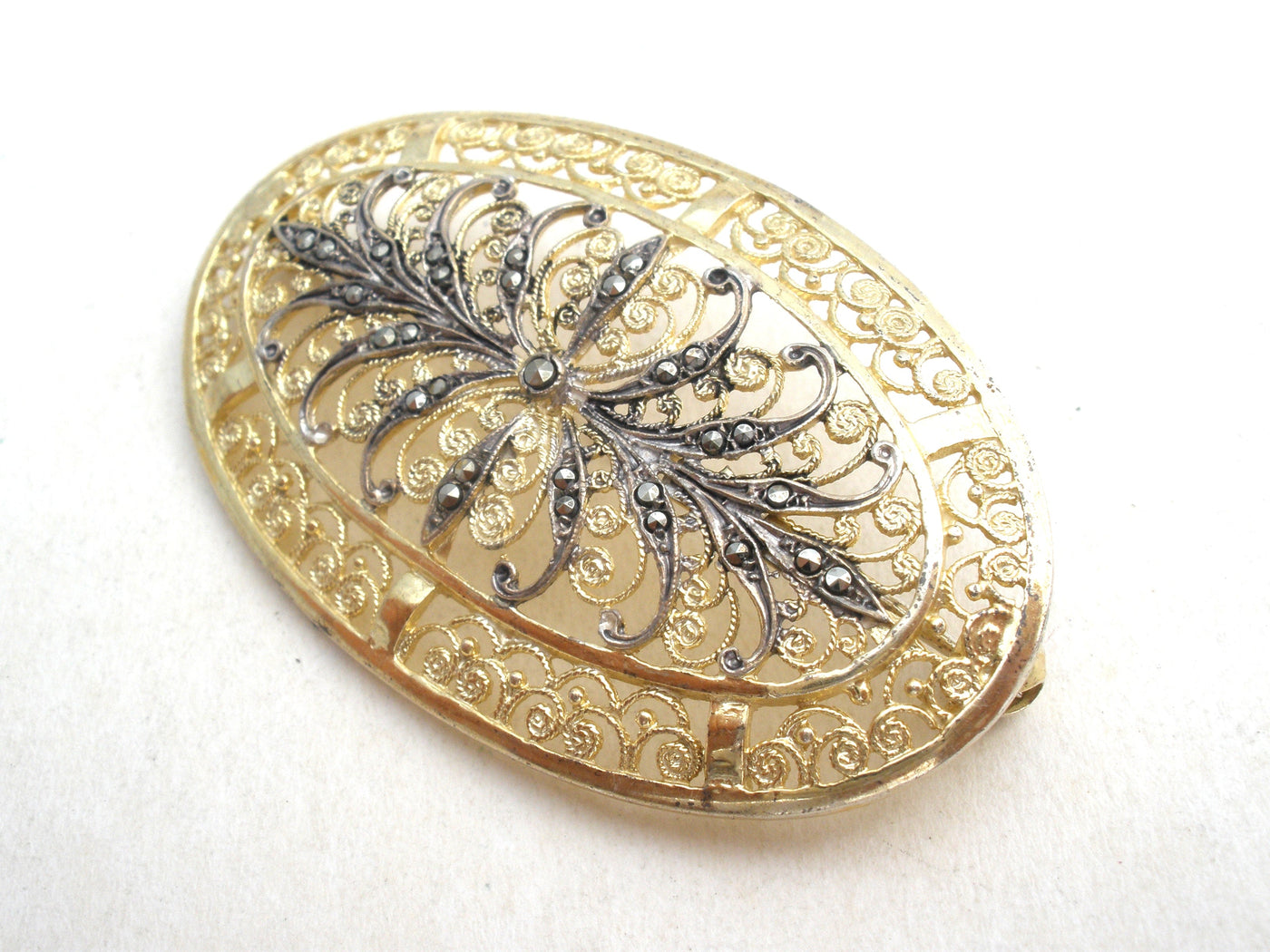Καρφίτσα Alice Caviness Marcasite Vermeil 925 Vintage