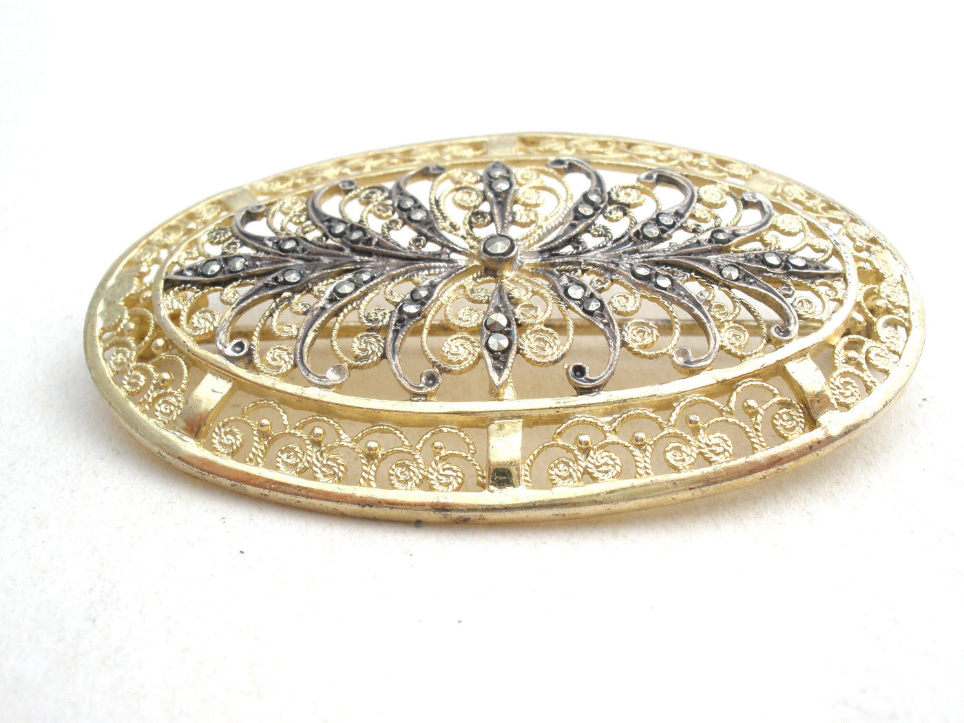 Καρφίτσα Alice Caviness Marcasite Vermeil 925 Vintage