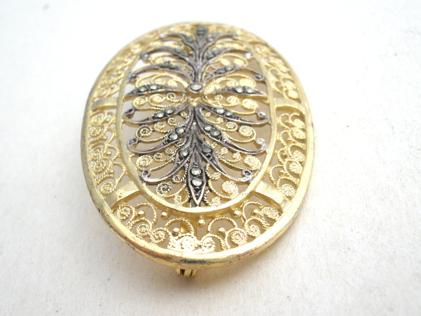 Καρφίτσα Alice Caviness Marcasite Vermeil 925 Vintage