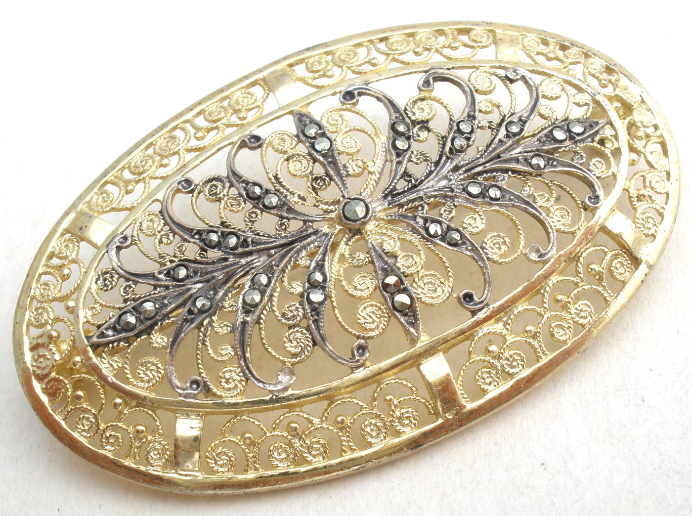 Καρφίτσα Alice Caviness Marcasite Vermeil 925 Vintage