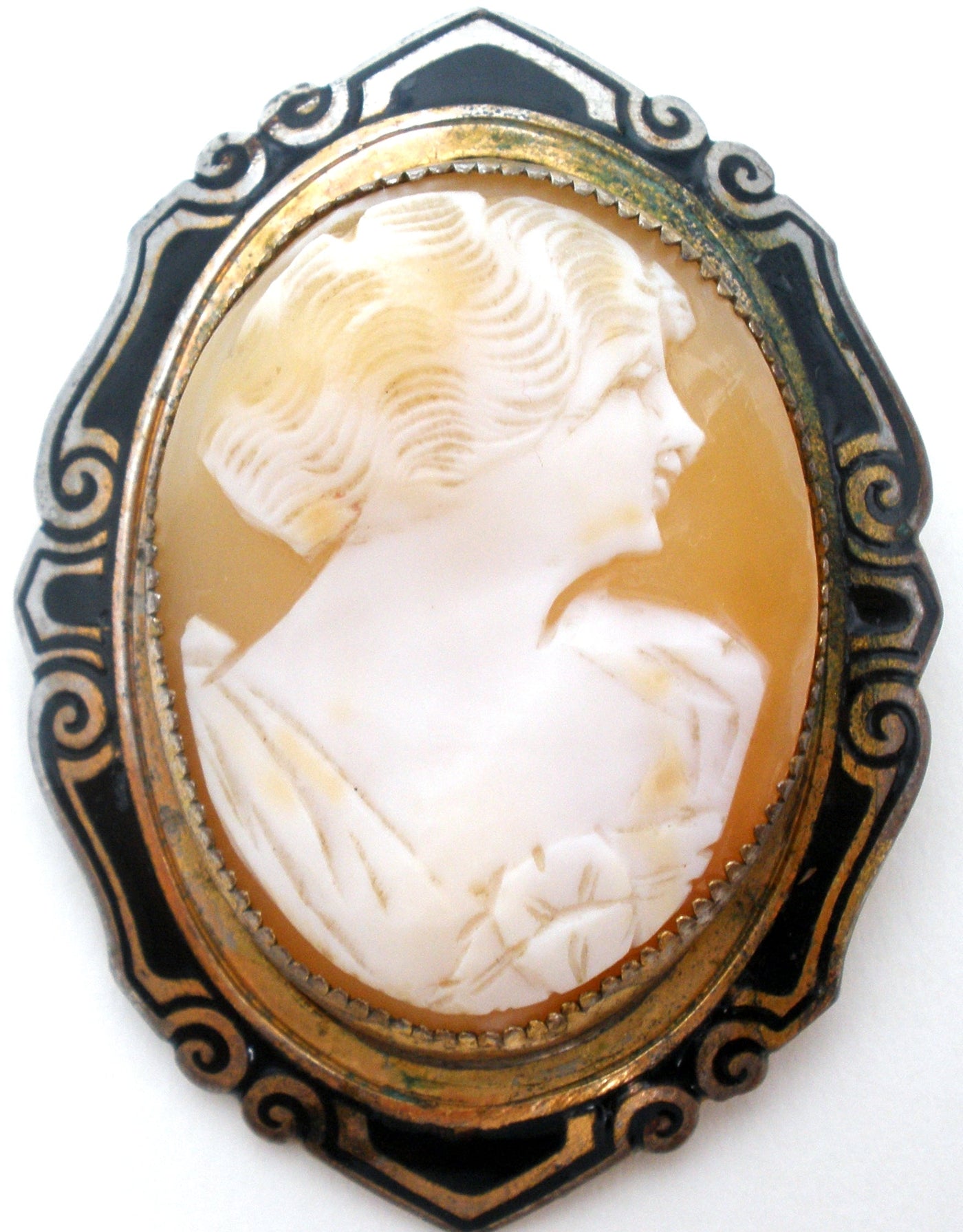 Καρφίτσα καρφίτσας Antique Shell Cameo &amp; Enamel