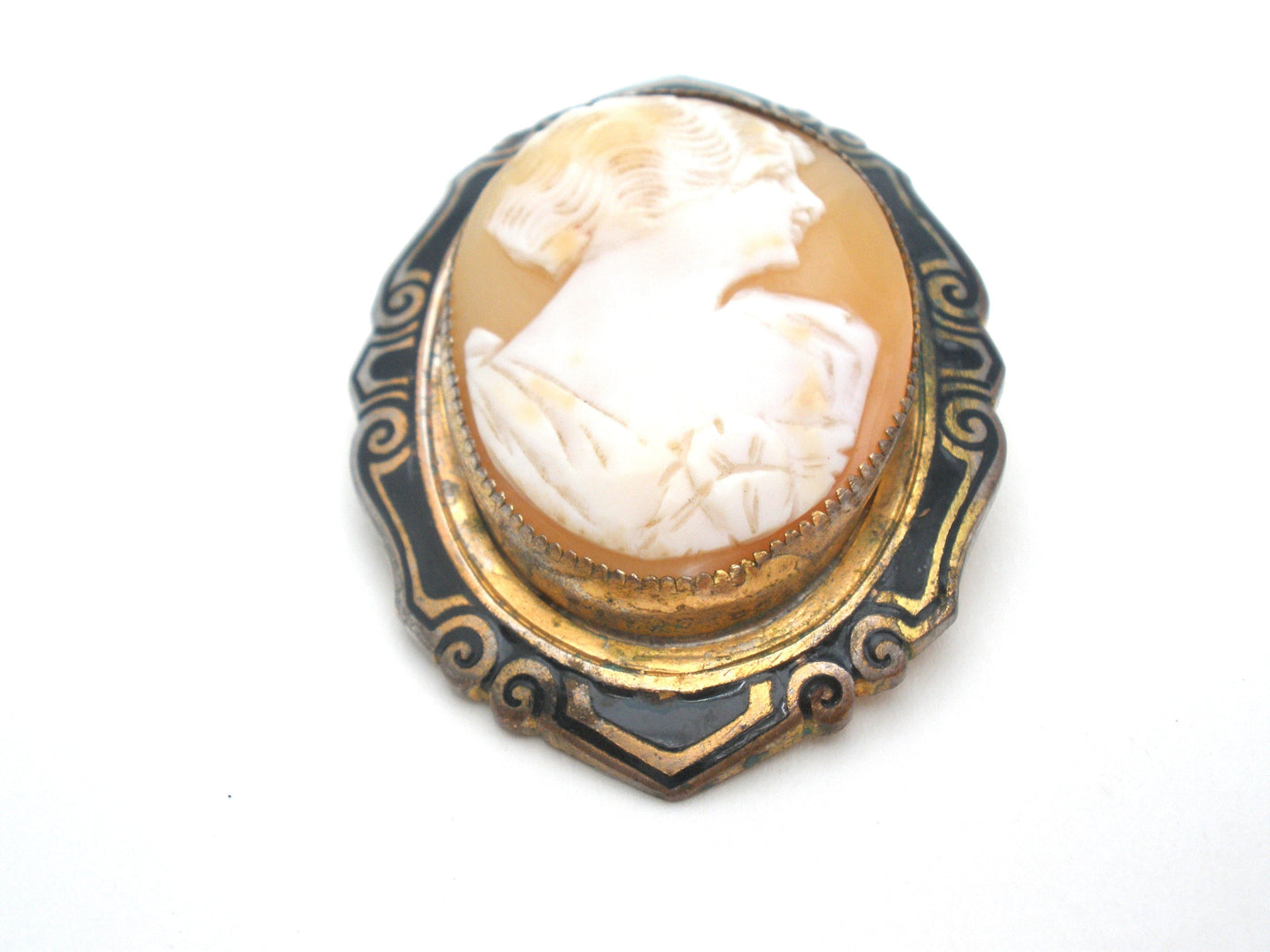 Καρφίτσα καρφίτσας Antique Shell Cameo &amp; Enamel