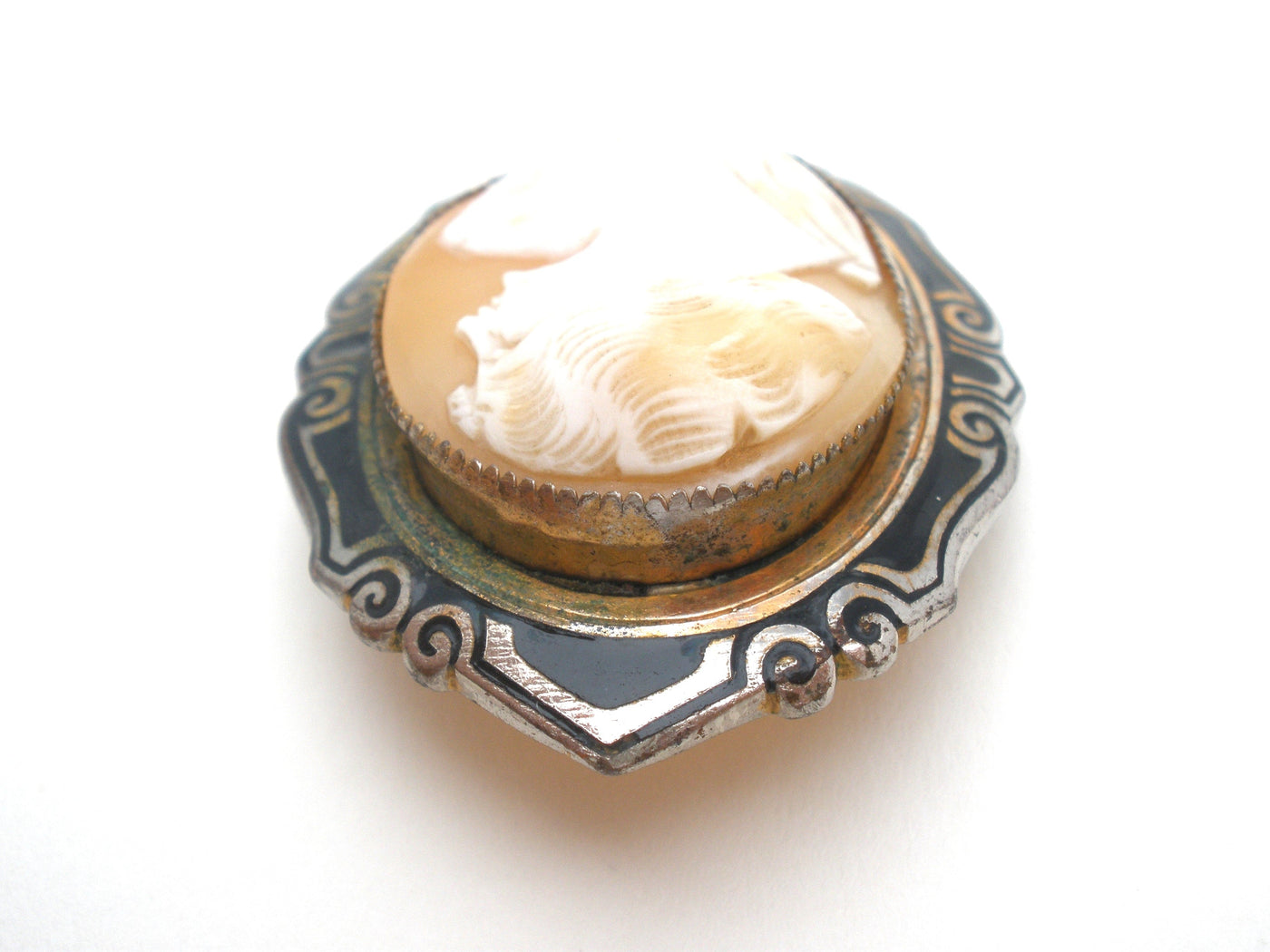 Καρφίτσα καρφίτσας Antique Shell Cameo &amp; Enamel