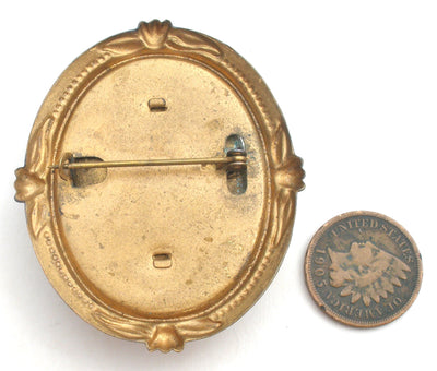 Vintage μαύρη καρφίτσα από ορείχαλκο Cameo
