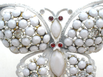Καρφίτσα Weiss Milk Glass με στρας και πεταλούδα Vintage