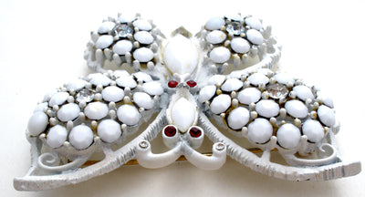 Καρφίτσα Weiss Milk Glass με στρας και πεταλούδα Vintage