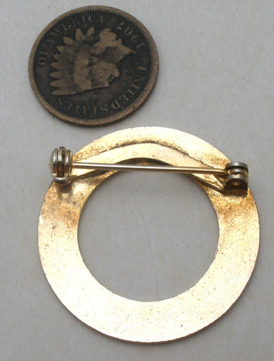 Κίτρινη καρφίτσα με σμάλτο Guilloche, στρογγυλή, Vintage