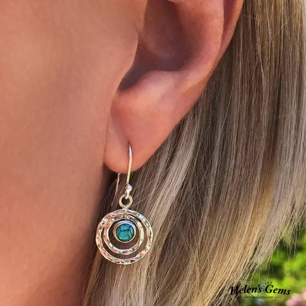 Σκουλαρίκια Boho Saturn με Τυρκουάζ Πέτρα σε Ασήμι και Χρυσό