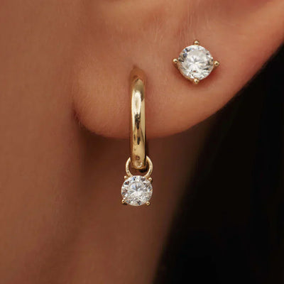 Σκουλαρίκια Hoop από 14K Χρυσό και Πέτρα Moonstone